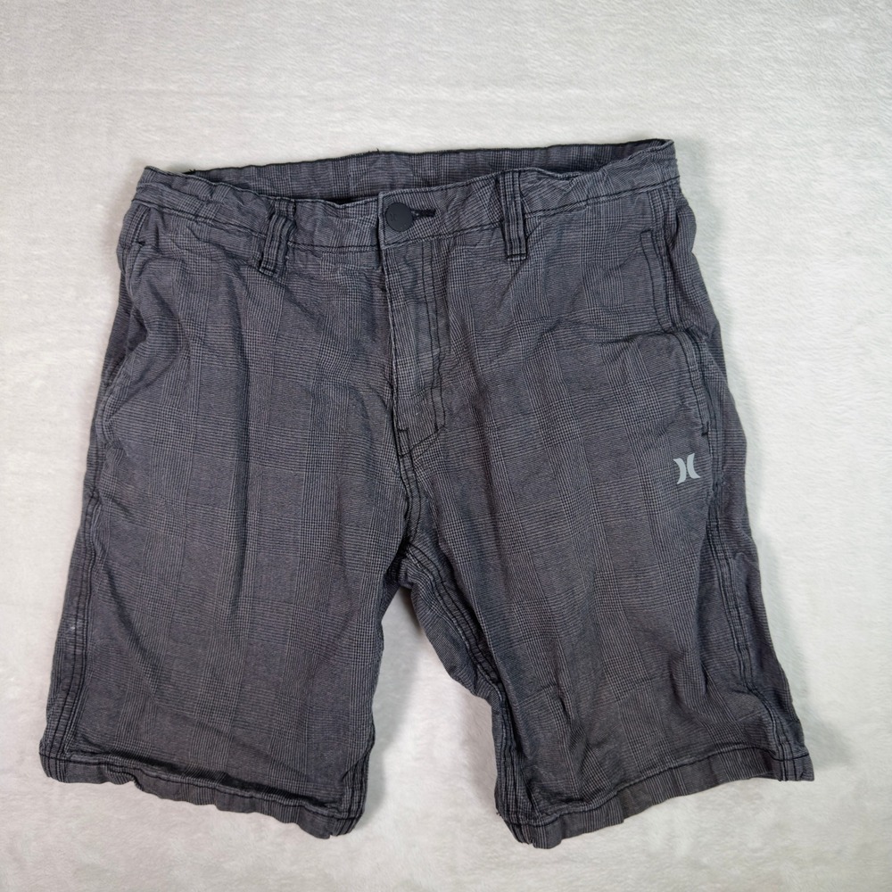 Hurley Plaid Shorts Men Size‎ 36 Gray Flat Front Casual Walking Shorts